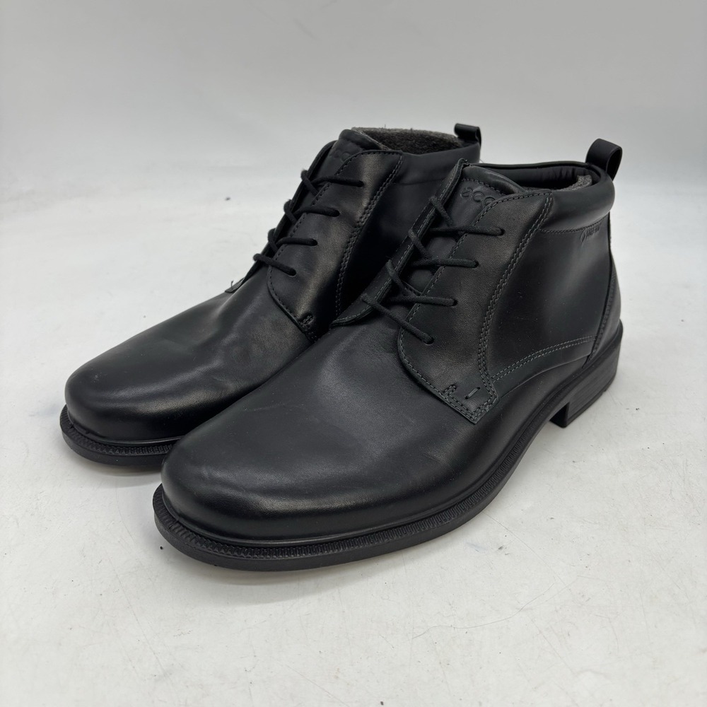 ECCO Leather Goretex Dress Shoes Mens 8.5 42 Black Lace Up Oxford Mid Top NEW